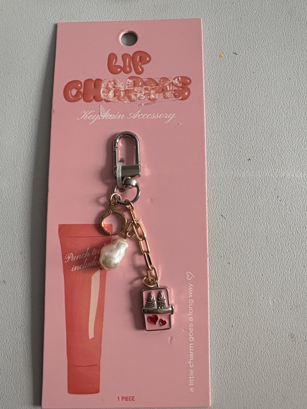 Lip Charms Pink & Gold Heart Charm Keychain by